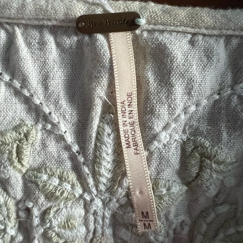 Free people Boho Embroidered Ivory Peasant Blouse with Floral Accents - Picture 4 of 9